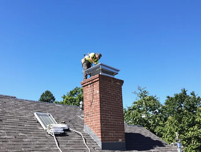 Pickerington Chimney Sweep technician measuring a chimney cap in Pickerington, OH