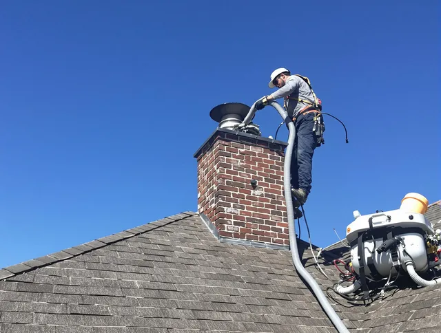 Dedicated Pickerington Chimney Sweep team member cleaning a chimney in Pickerington, OH