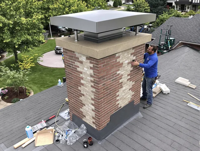 Pickerington Chimney Sweep team working on a custom chimney remodel in Pickerington, OH