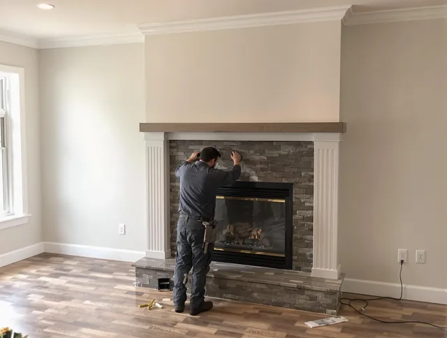Pickerington Chimney Sweep finishing a custom fireplace install in Pickerington, OH